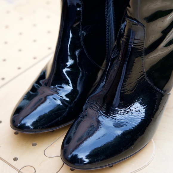 Aquatalia Rhumba Low Black Retro Patent Leather Boots Made In Italy Woman's 10 - Picture 8 of 16